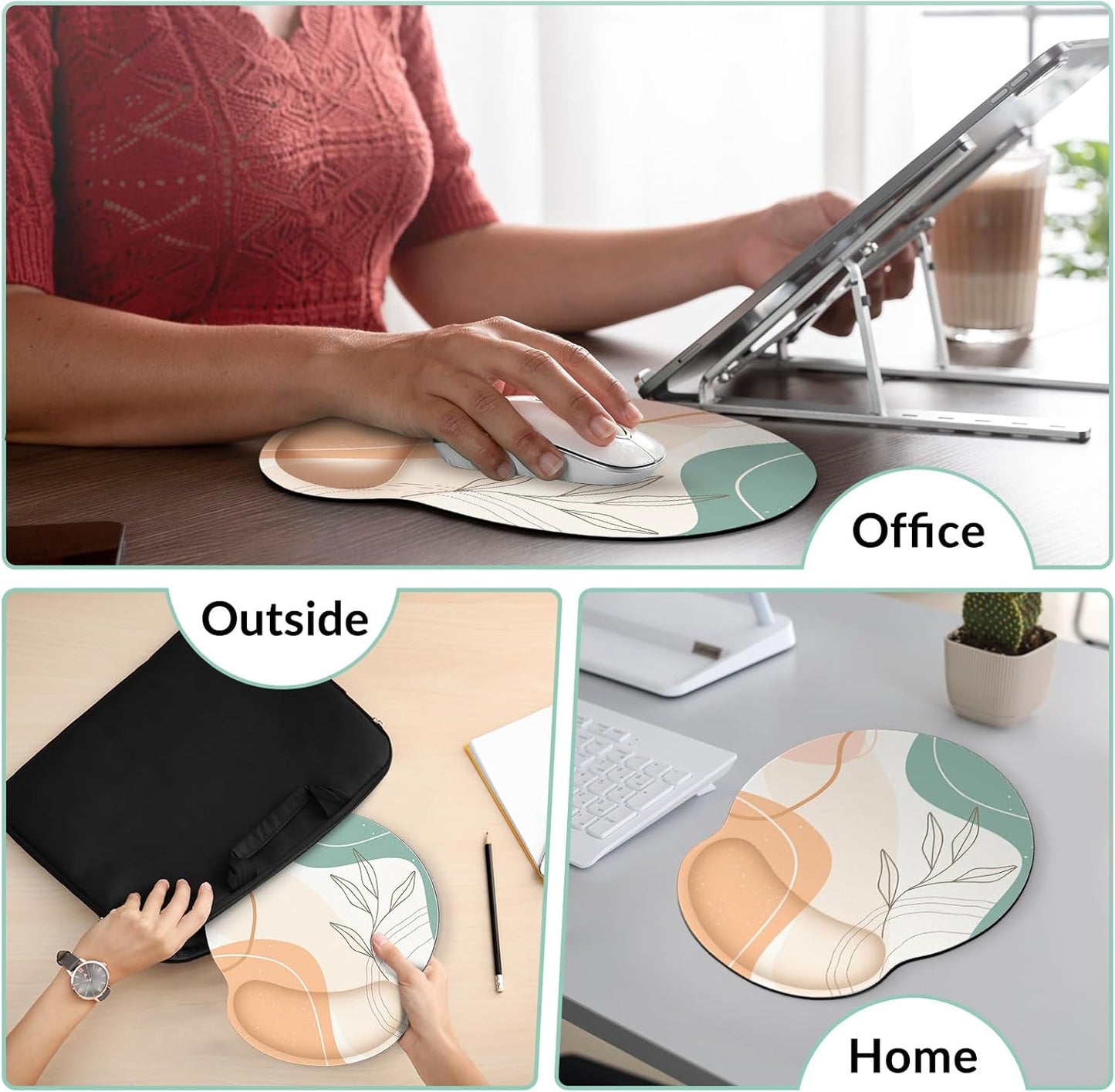 KONVINIT Ergonomic Mouse Pad with Wrist Rest, Small Mousepad with Non-Slip Rubber Base and Smooth Surface, Beach Mouse Pads for Desk, Office Desk Accessories