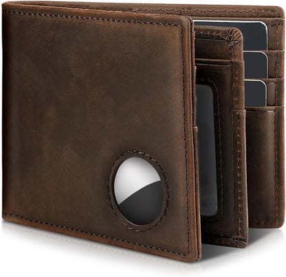 Mens Wallet With AirTag Holder, Bifold Leather RFID Blocking 1-2 ID Windows 12-13 Card Holders, Gift Box and Screen Protector Included, AirTag Not Included