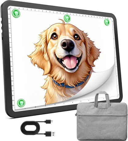 Zocelight Rechargeable A4 Tracing Light Box with Padded Case,Ultra Bright Led Light Pad with Physical Button,Wireless Light Board for Diamond Painting,Dimmable 9000LUX Lightbox for Tracing and Drawing