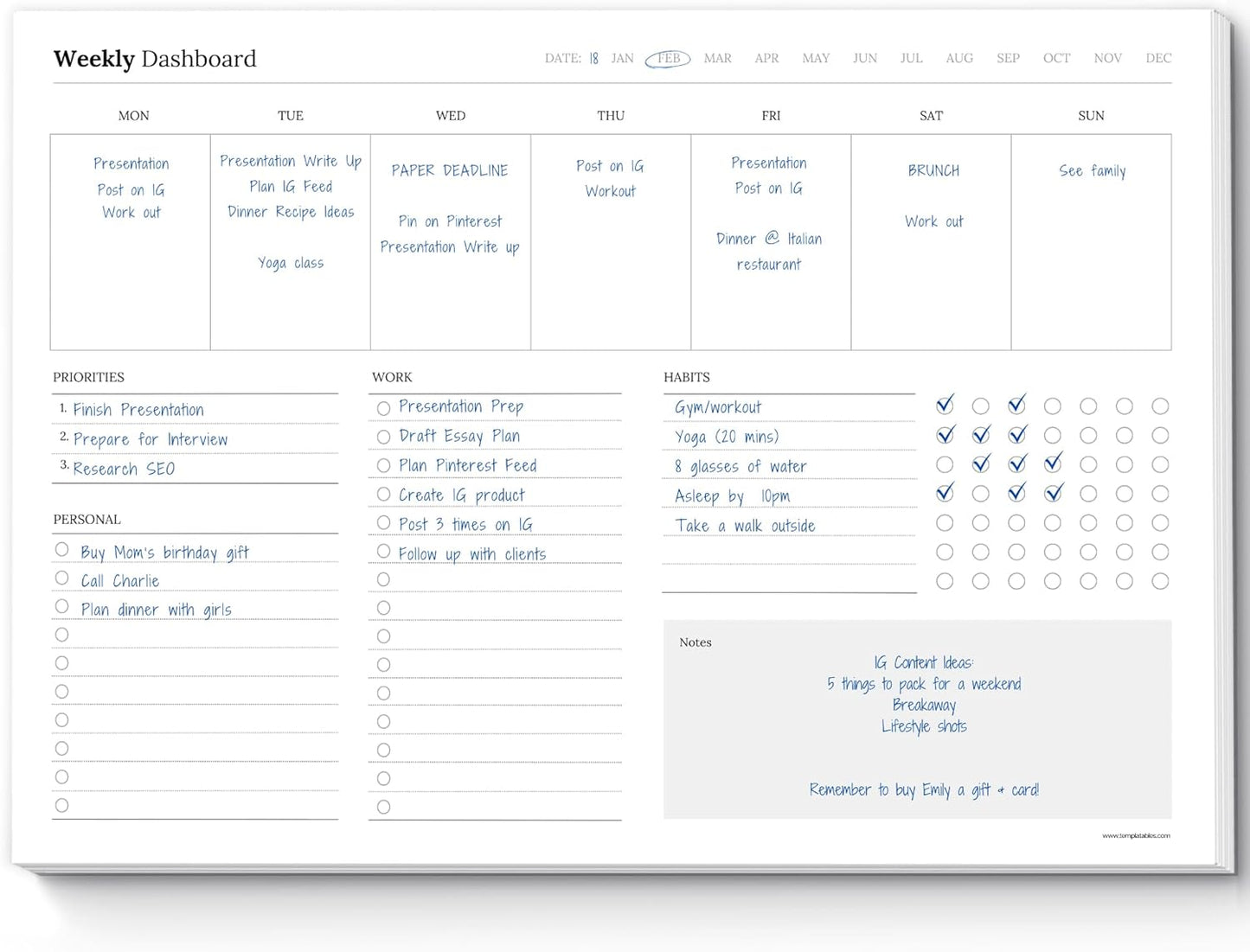 Weekly Dashboard To-Do List Notepad – Undated Weekly Planner with Habit Tracker & Notes – Minimalist A4 Layout for Productivity, Organization & Time Management (Mono)