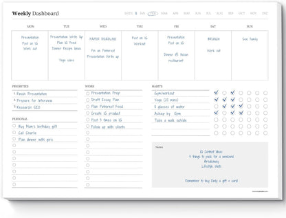 Weekly Dashboard To-Do List Notepad – Undated Weekly Planner with Habit Tracker & Notes – Minimalist A4 Layout for Productivity, Organization & Time Management (Mono)