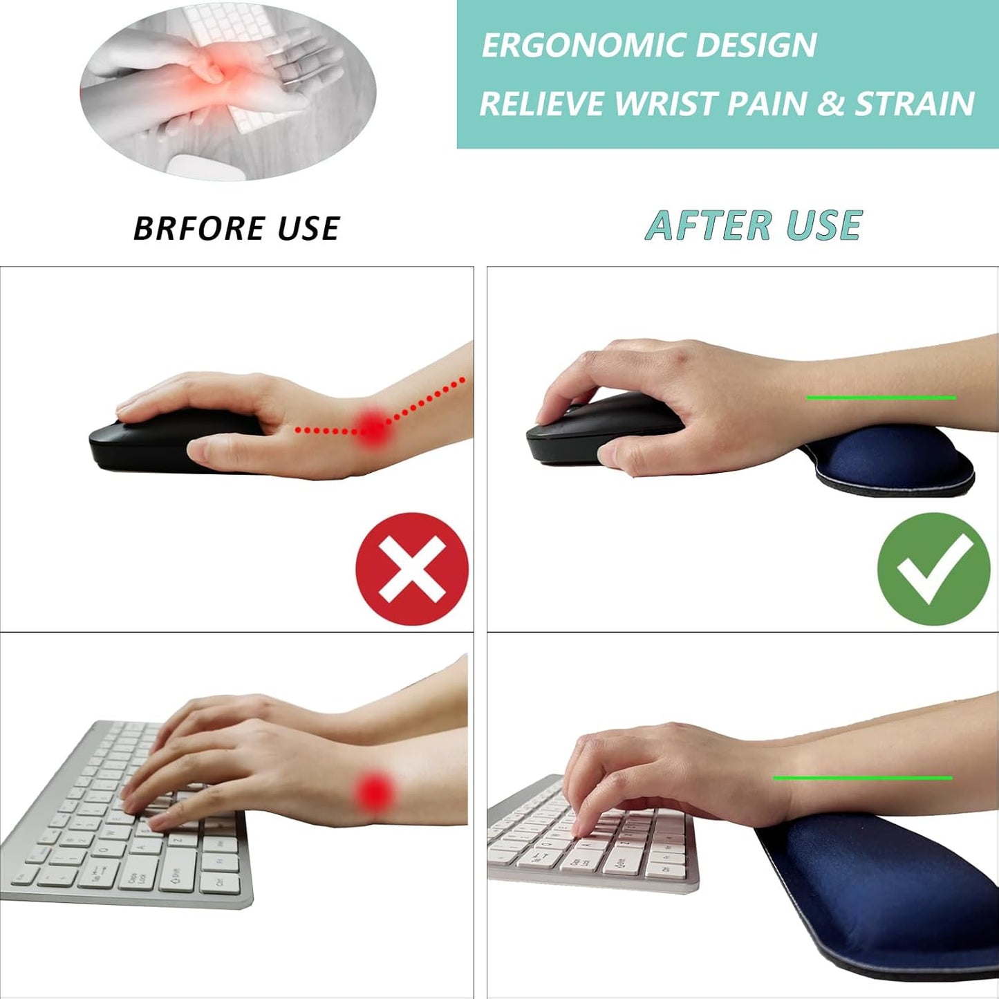Keyboard Wrist Rest Mouse Wrist Support Set, Memory Foam Wrist Rest Pad for Computer Laptop Keyboard Mouse, Ergonomic Wrist Cushion Support for Typing Pain Relief, Gaming Home Office, Flowers Grass