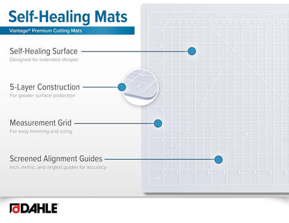 Dahle Vantage 10670 Premium Self-Healing Cutting Mat, 9"x12", 1/2" Grid, 5 Layers for Max Healing, Perfect for Crafts & Sewing, Black