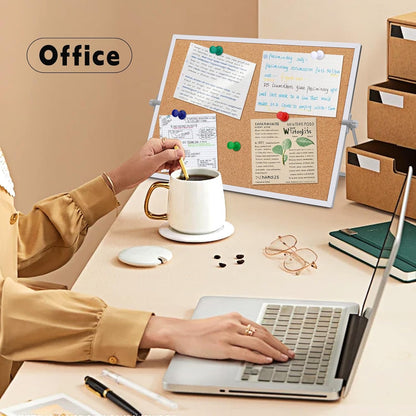 9.8"×9.8" Cork Board Bulletin Board, Double Sided Pin Board with Silver Aluminum Border, Desktop Small Cork Board with Stand Suitable for Home, Office, Desk Message Board or Picture Board