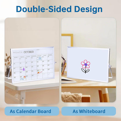 Portable Double-Sided Dry Erase Whiteboard with Stand - 14"x10" Magnetic Monthly & Weekly Planner, Small Desktop Whiteboard for Home, Office & School Use