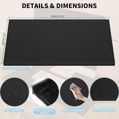 AKOZLIN 35.4"x 18.9" Soft PU Leather Surface Office Desk Mouse Mat Anti-Push Pad with Full Grip Fixation Lip Table Blotter Edge-Locked Protector