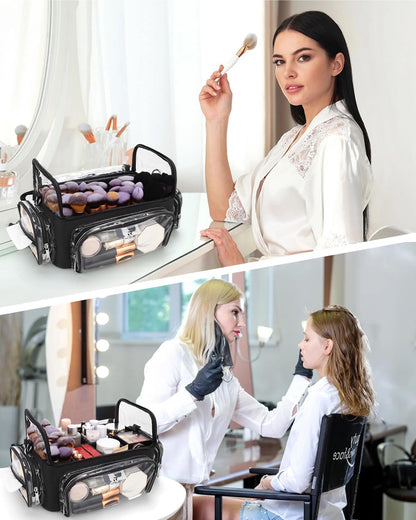 Makeup Brush Bag, Makeup Brush Holder Travel Stand-up Makeup Cup Large Makeup Brush Organizer Case Professional Cosmetic Bag Artist Storage Bag with Adjustable Divider (Large, Black)