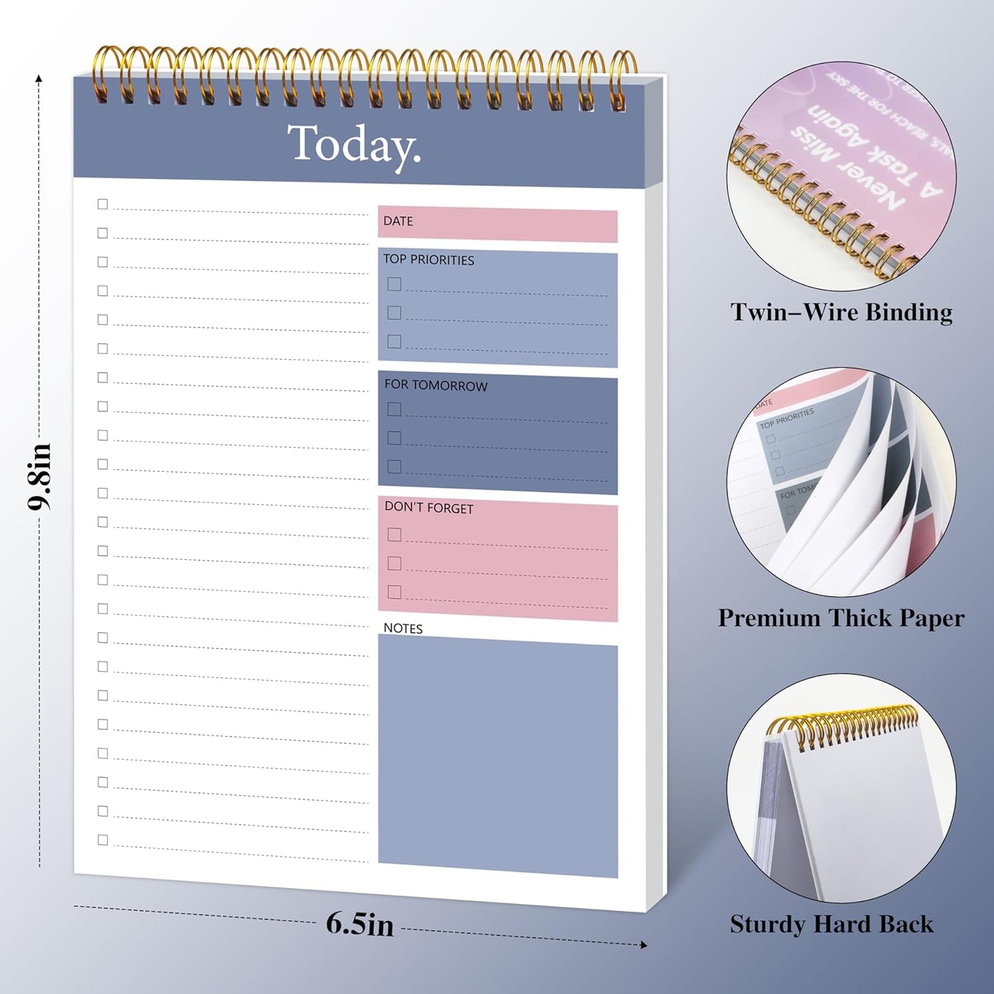 104 Pgs To Do List Notepad - Daily Planner Notepad Undated 52 Duplex-Printed Undated Sheets Tear Off, 6.5" x 9.8" Checklist Productivity Organizer with Hourly Schedule for Tasks