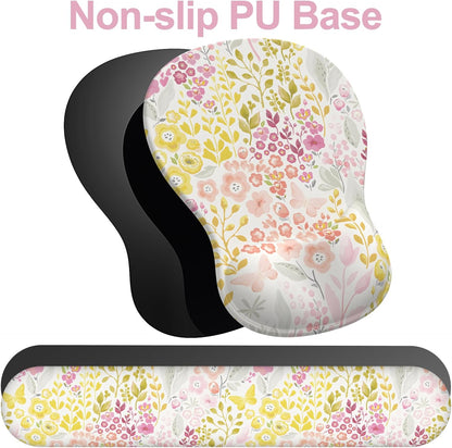 Ergonomic Mouse Pad with Wrist Rest and Keyboard Wrist Rest, Gel Mousepad and Wrist Rest for Computer Keyboard, Pain Relief, Non-Slip PU Base, Mouse Pad with Wrist Support for Gaming, Office, Brown