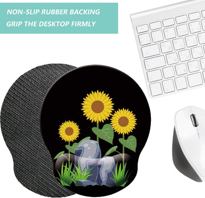 Mouse Pad with Wrist Support, Ergonomic Mouse Pad with Memory Foam Wrist Rest Cushion, Non-Slip Rubber Base Gaming Mice Pad for Home Office Computer Laptop, Flowers Grass