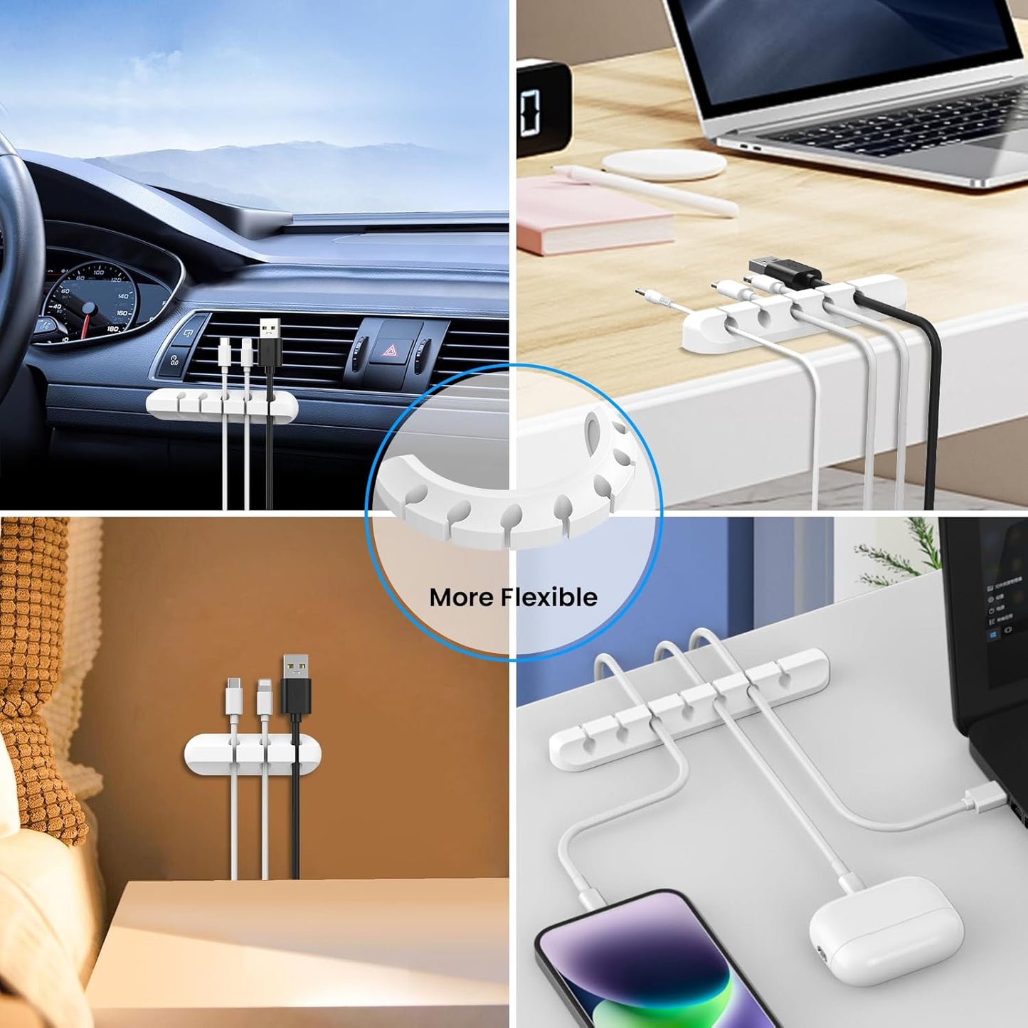 AHASTYLE Cable Organizer Holder 5 Slots Desktop Cord Wire Clips Keeper for Organizing USB Cable/Power Cord/Wire Home Office and Car (Pink)