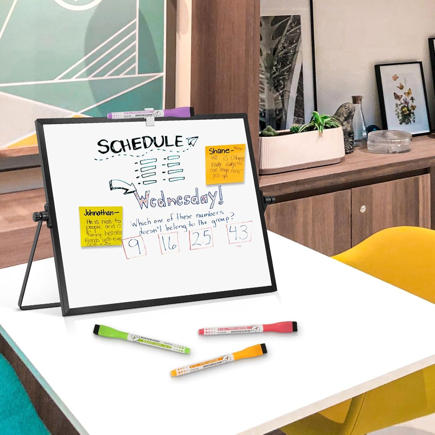 Dry Erase Magnetic White Board, 16" x 12" Double-Sided Desktop Whiteboard with Stand, Portable Small Whiteboard Set for Drawing, Office, Home