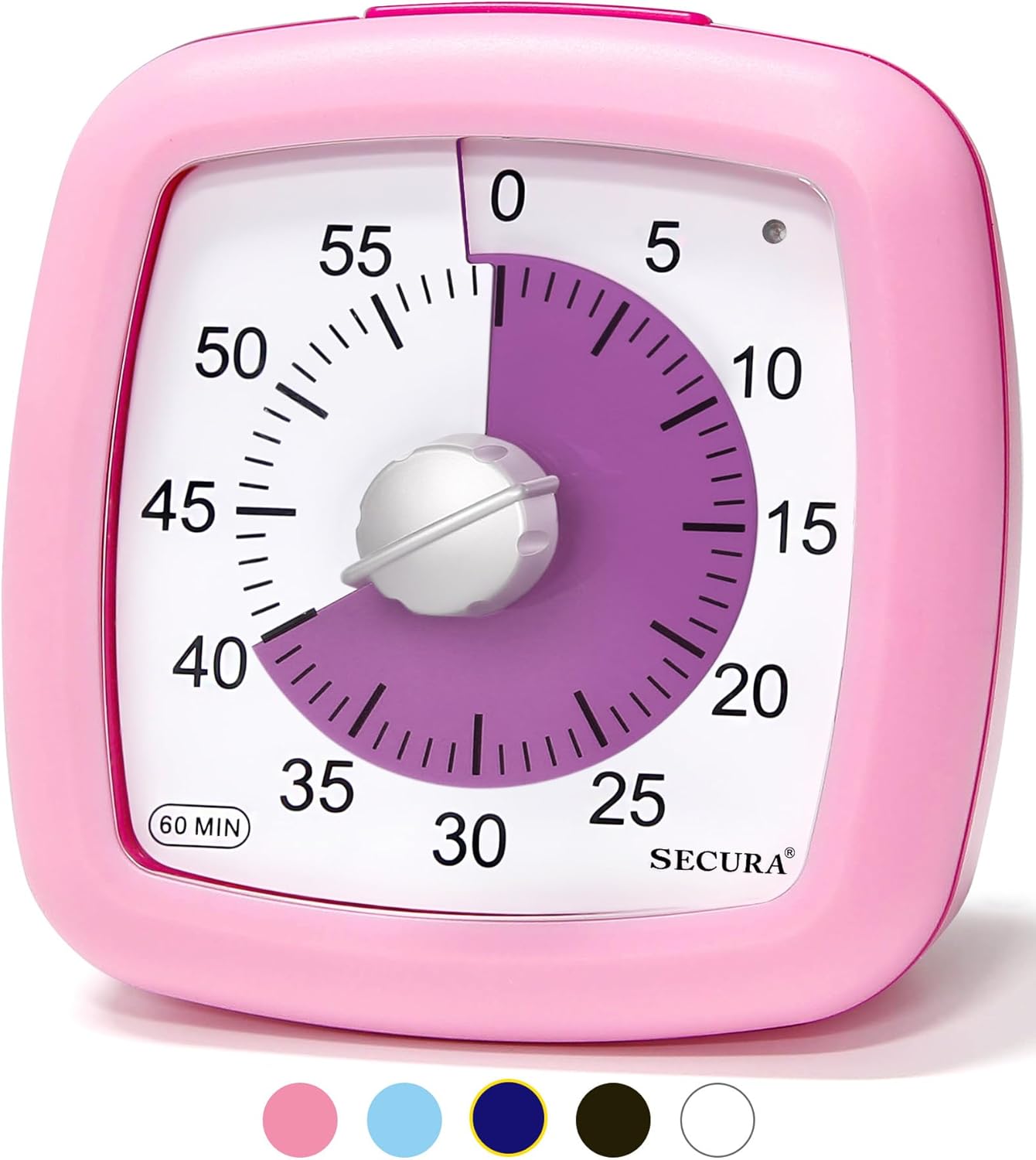 Secura 60-Minute Visual Timer, Silent Study Timer for Kids and Adults, Time Clocks, Time Management Countdown Timer for Teaching (Black & Cloud)