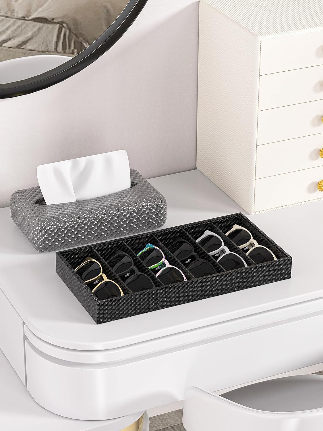 Sunglass Organizer Tray,Eyeglass Storage for Multiple Glasses,Jewelry and Sunglasses Drawer Organizer (Beige 2)