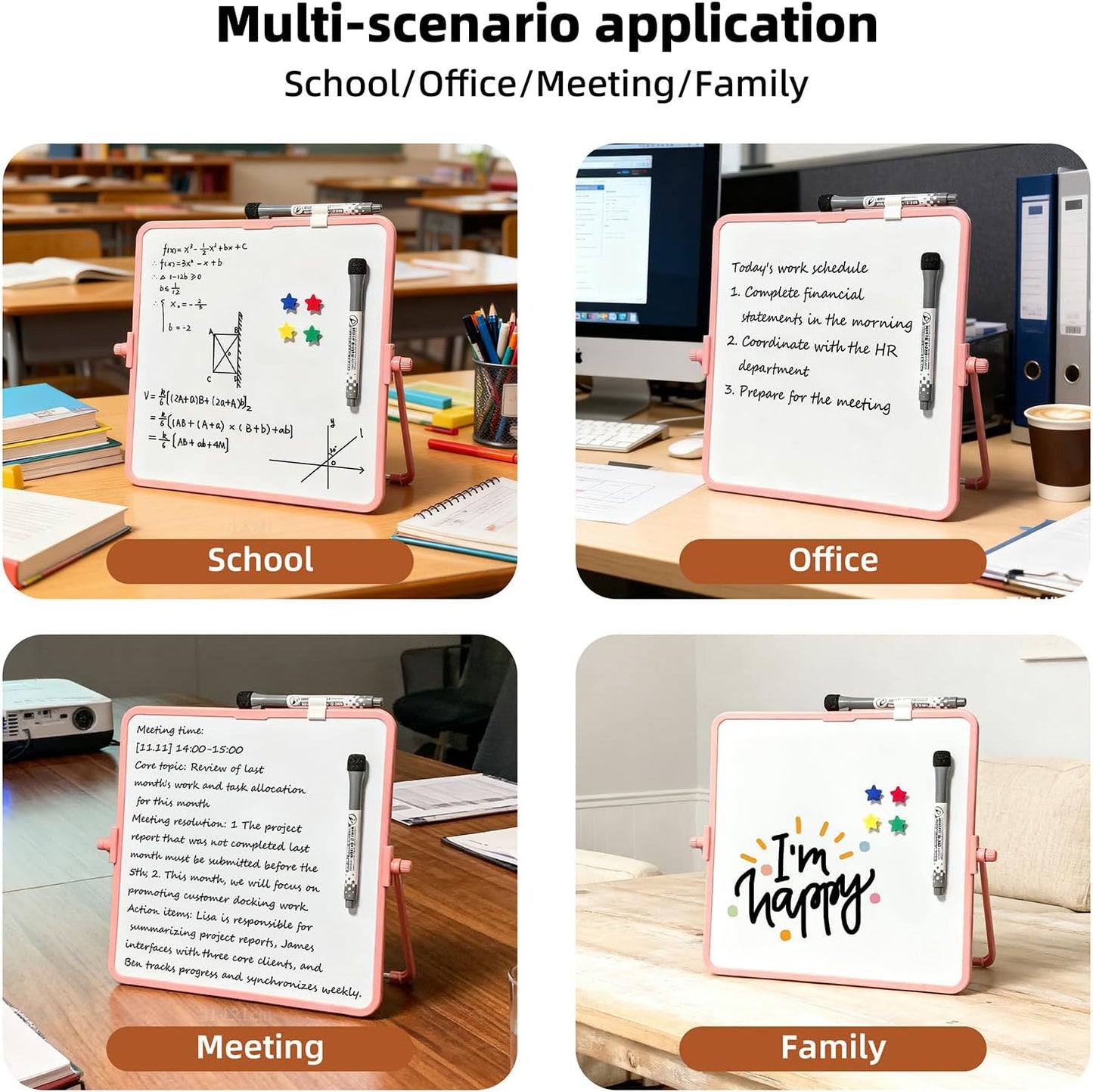 Colorful Dry Erase White Board 8.3x11in, Magnetic Desktop Board with Stand, 2 Markers (Eraser Head), 4 Magnets - Double-Sided Easel for Daily Planning, Memo, Office/Home/School (Blue)
