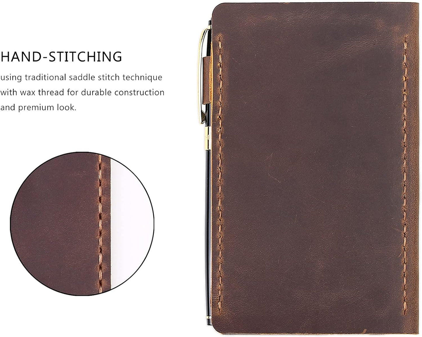 Robrasim Top Bound 3"x5" Memo Notebook Covers, Genuine Leather Cover for 3x5 Top-Spiral Notebook, Memo Book Cover Note Pad Holder Cover Only, Brown