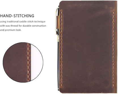 Robrasim Top Bound 3"x5" Memo Notebook Covers, Genuine Leather Cover for 3x5 Top-Spiral Notebook, Memo Book Cover Note Pad Holder Cover Only, Brown