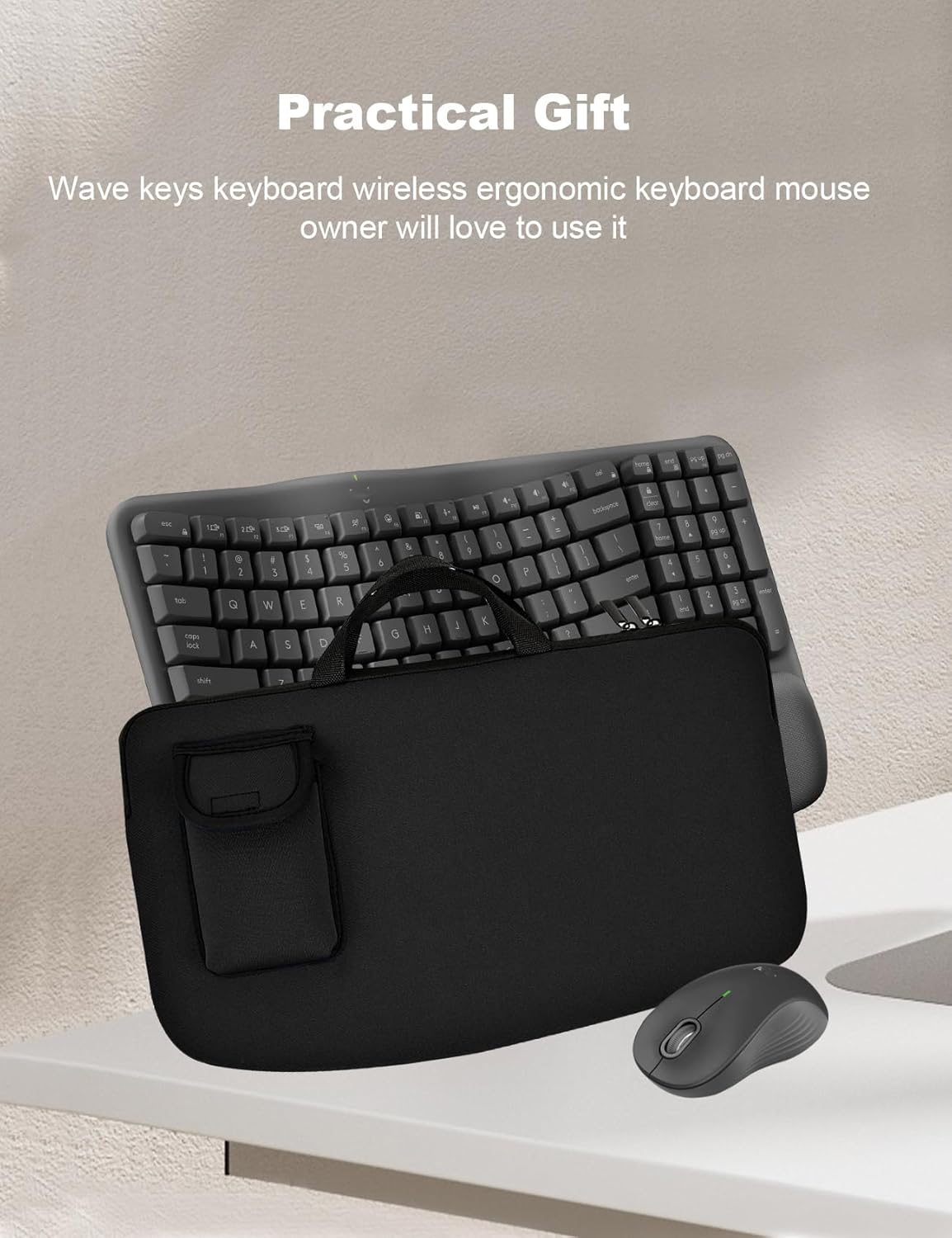 Portable Keyboard Travel Bag Shockproof Waterproof Dustproof Protective Neoprene Sleeve Compatible with Logitech Wave Keys Wavy Keyboard MK670 /Wireless Ergonomic Keyboards Mouse Combo (Black)
