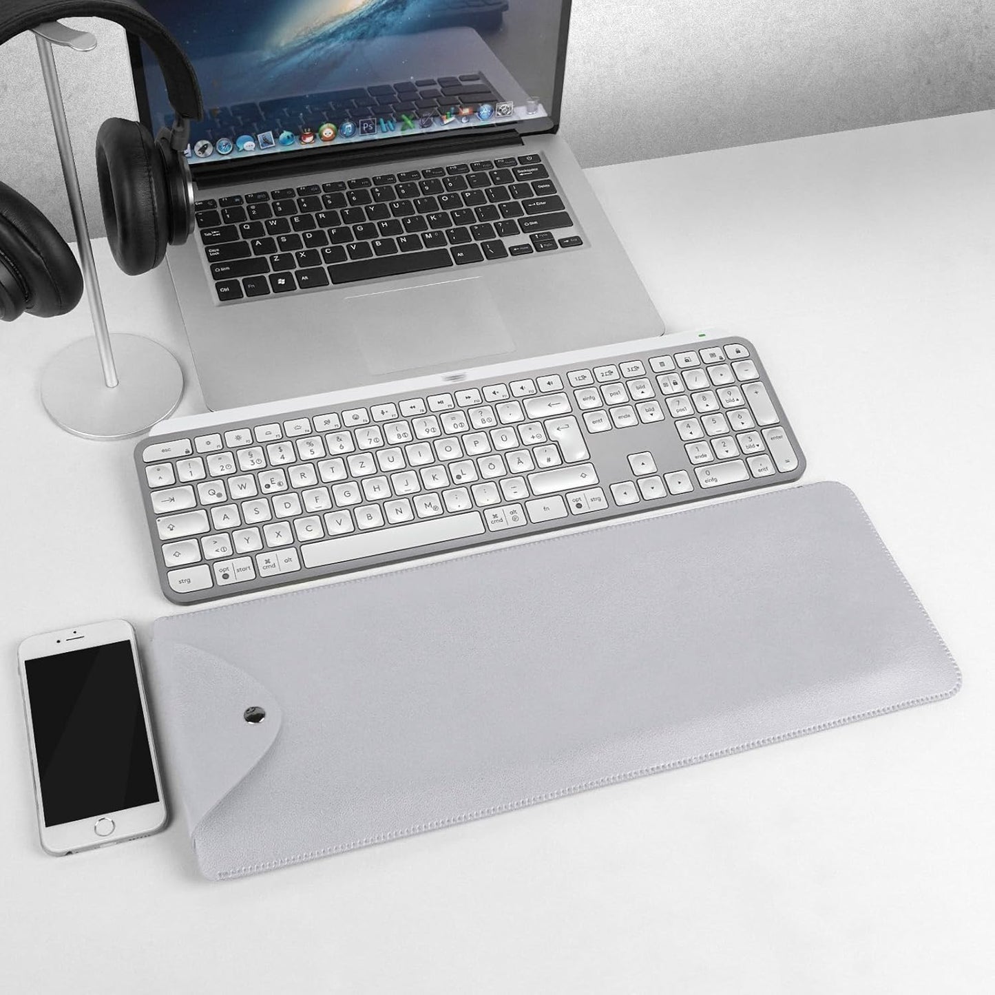 Geekria Slim Keyboard Sleeve Case, Vegan Leather Travel Portable Bag, Compatible with Apple Magic Keyboard with Numeric Keypad, Logitech MX Keys S/MX Keys / MK955(Light Gray)