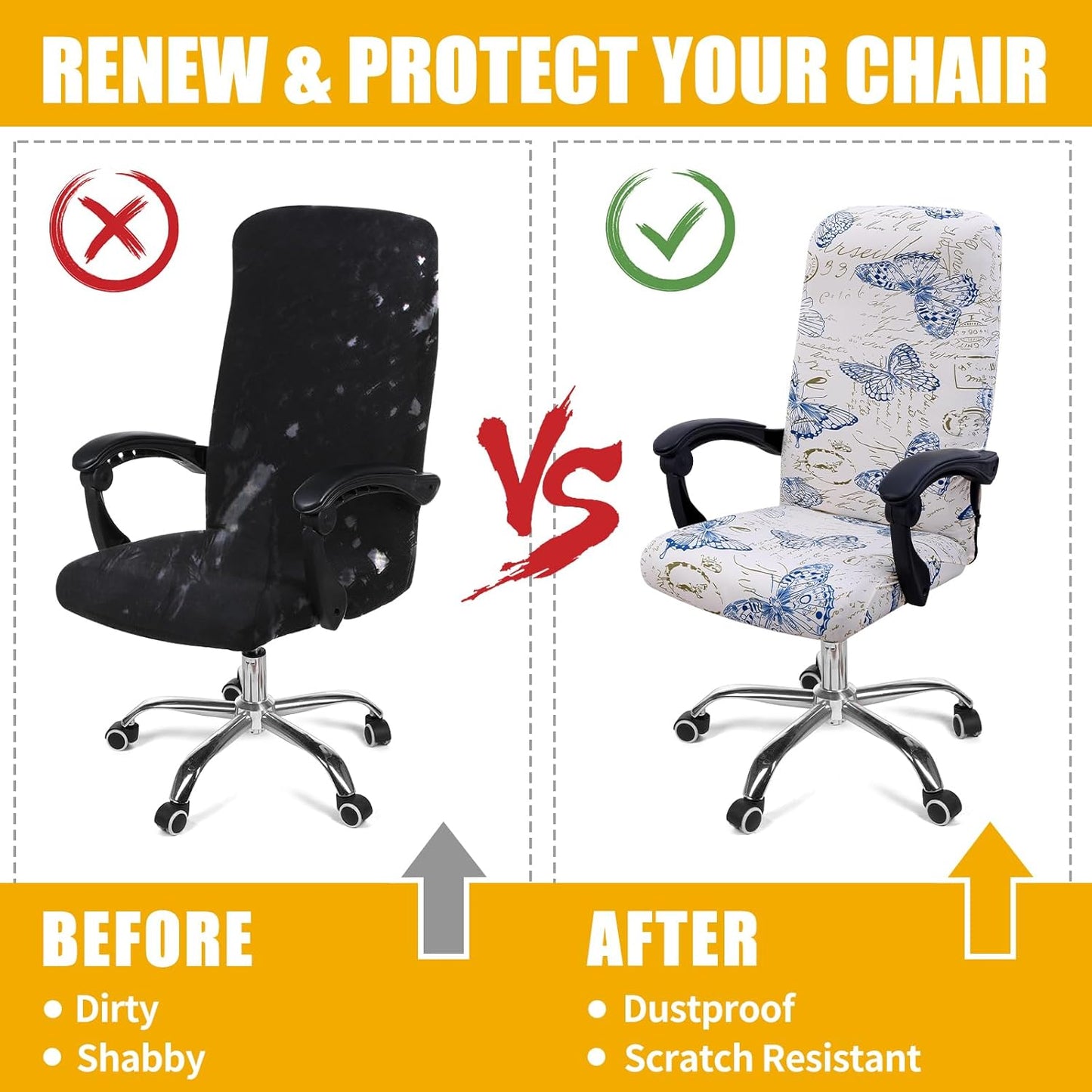 Smiry Stretch Printed Office Chair Armrest Covers, 2 Pcs Soft Fit Removable Washable Computer Desk Chair Arm Covers Protector, Black