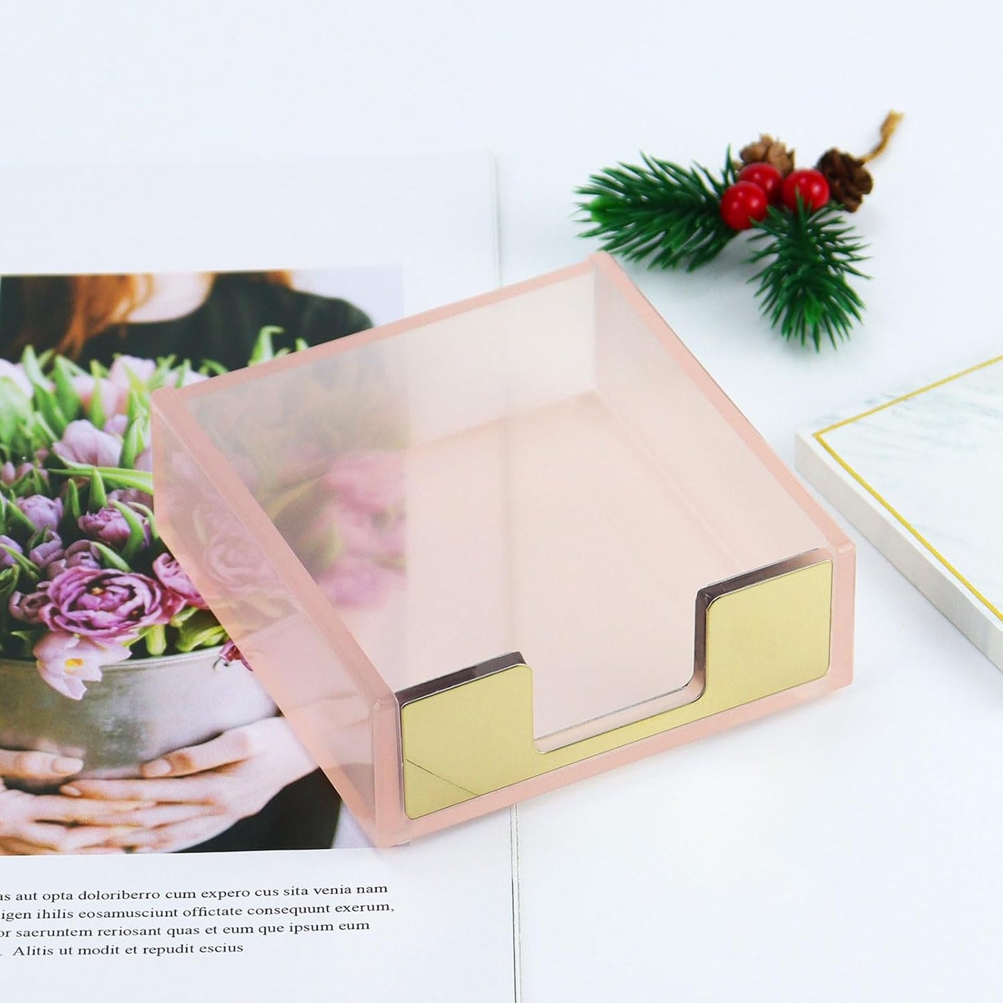 MultiBey Gold Sticky Notes Holder Clear Acrylic Memo Pad Dispenser Post it Note Holder Desk Supplies Organizer Accessories for Office Home Schools (Gold)