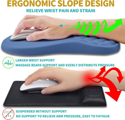 Hokafenle 2 in 1 Ergonomic Mouse Pad Wrist Support & Wrist Rest for Computer Keyboard Set, with Relieve Carpal Tunnel Pain Massage Bulge and Full Memory Gel Design (2In1 Set, Black)