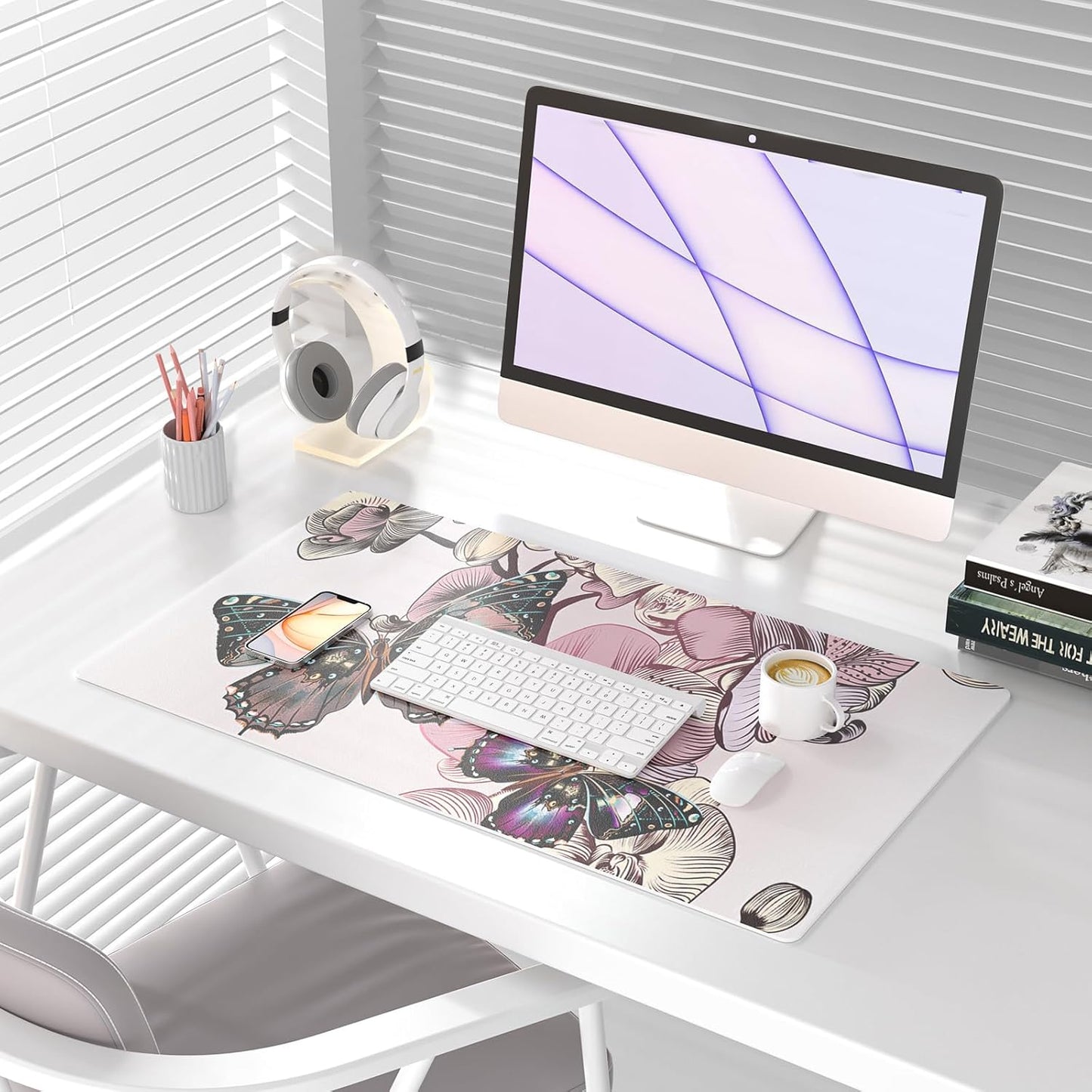 QIYI Large Mouse Pad, Cute Pink Desk Mat for Desktop, Women Girls PU Leather Desk Pad Waterproof Gaming Mousepad, Rose Gold Marble Computer Protector Writing Pad for School Office Home 31.5" x 15.7"