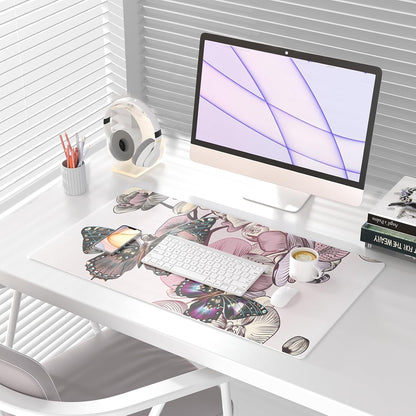 QIYI Large Mouse Pad, Cute Pink Desk Mat for Desktop, Women Girls PU Leather Desk Pad Waterproof Gaming Mousepad, Rose Gold Marble Computer Protector Writing Pad for School Office Home 31.5" x 15.7"