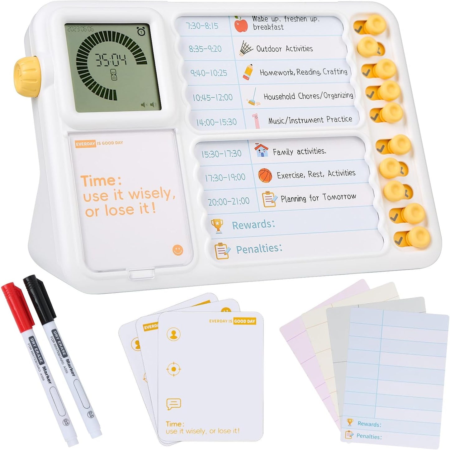 Visual Timer with Planning Board, ADHD Task Timer, Daily Chore Board-Checklist for Autism,ADHD Tools with Checklist for Kids & Adults for Homeschool Supplies, Home, School (White)