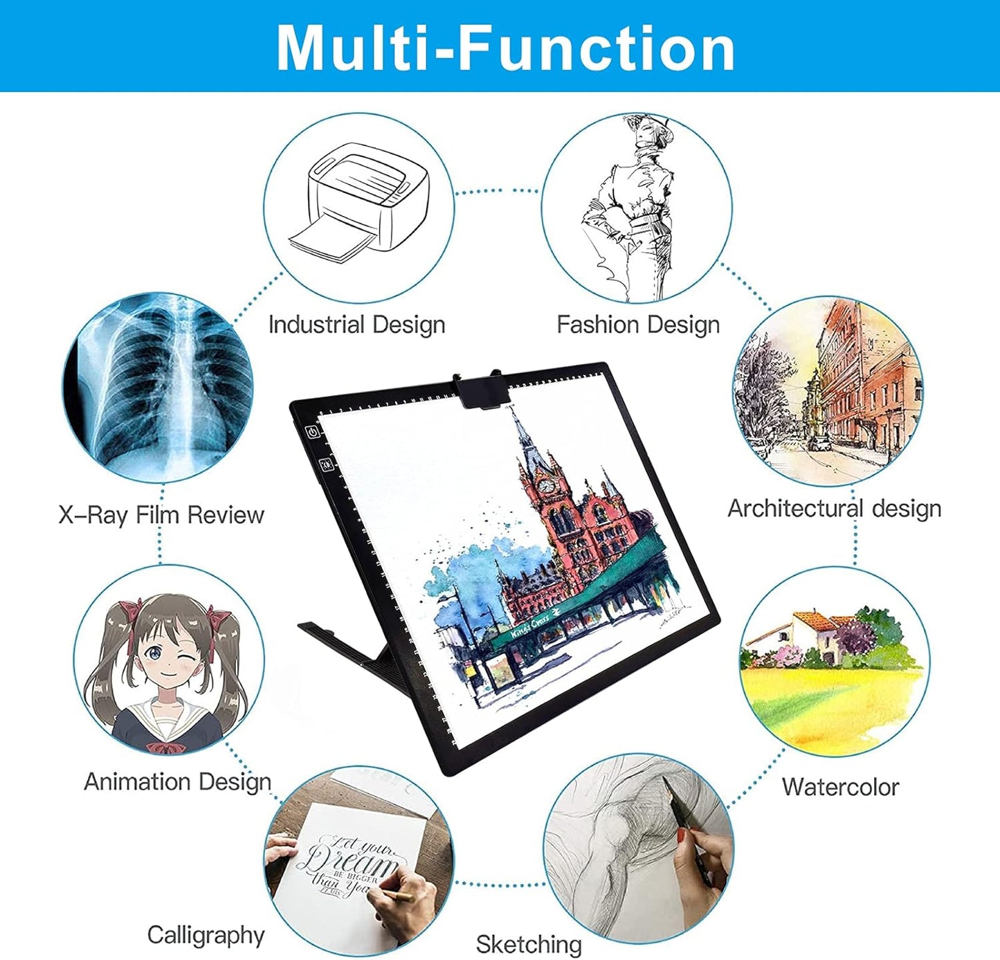 TOHETO A3 Light Pad, Rechargeable Light Board for Diamond Painting, Tracing Light Box with Stand and Clip, Light Table Lightbox for Tracing, Drawing