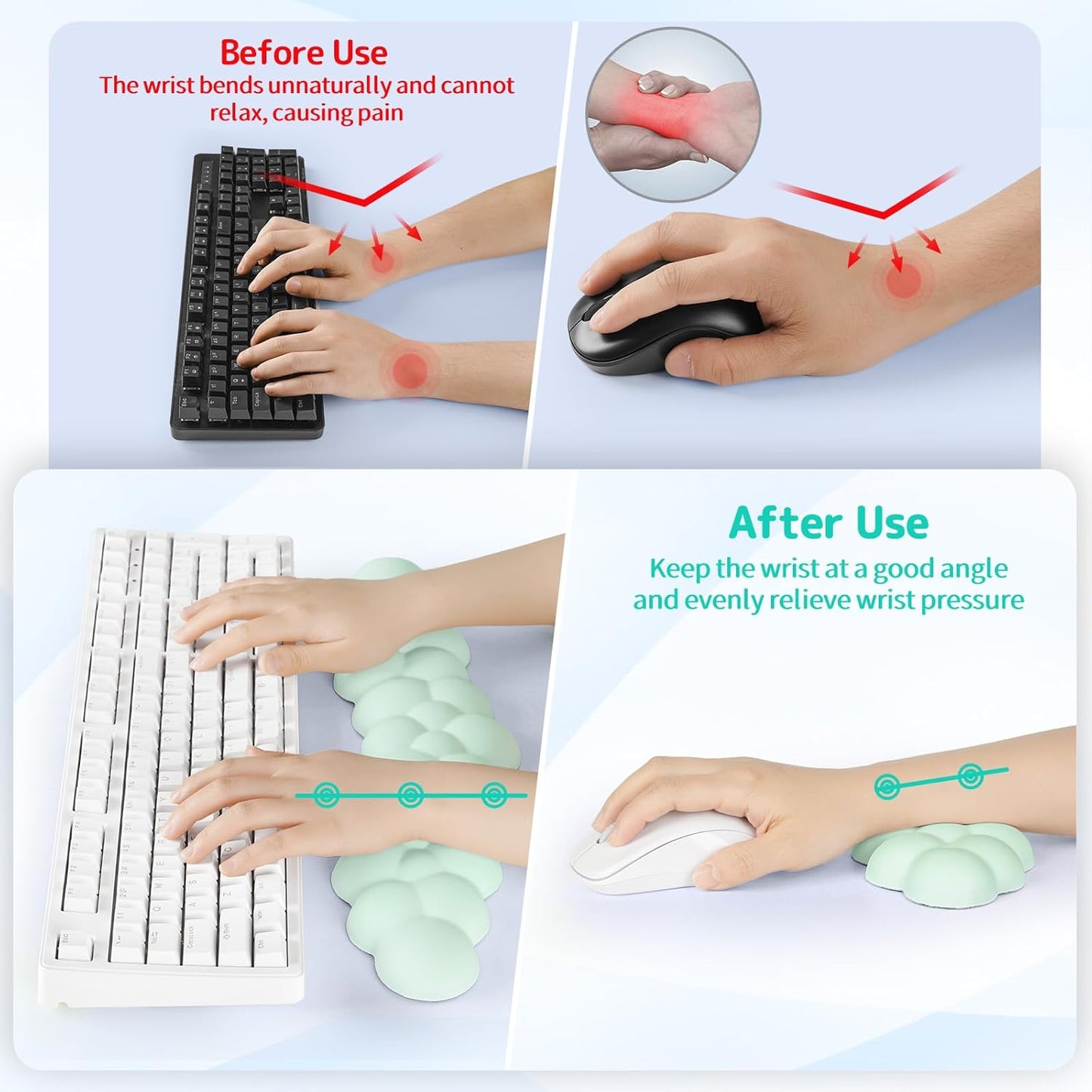 Sushret Cloud Wrist Rest for Keyboard and Mouse, Memory Foam PU Leather Keyboard Wrist Rest with Ergonomic Support, Non-Slip Base, Cute Arm Rest Pad & Palm Cushion, Office Desk Accessory, Purple