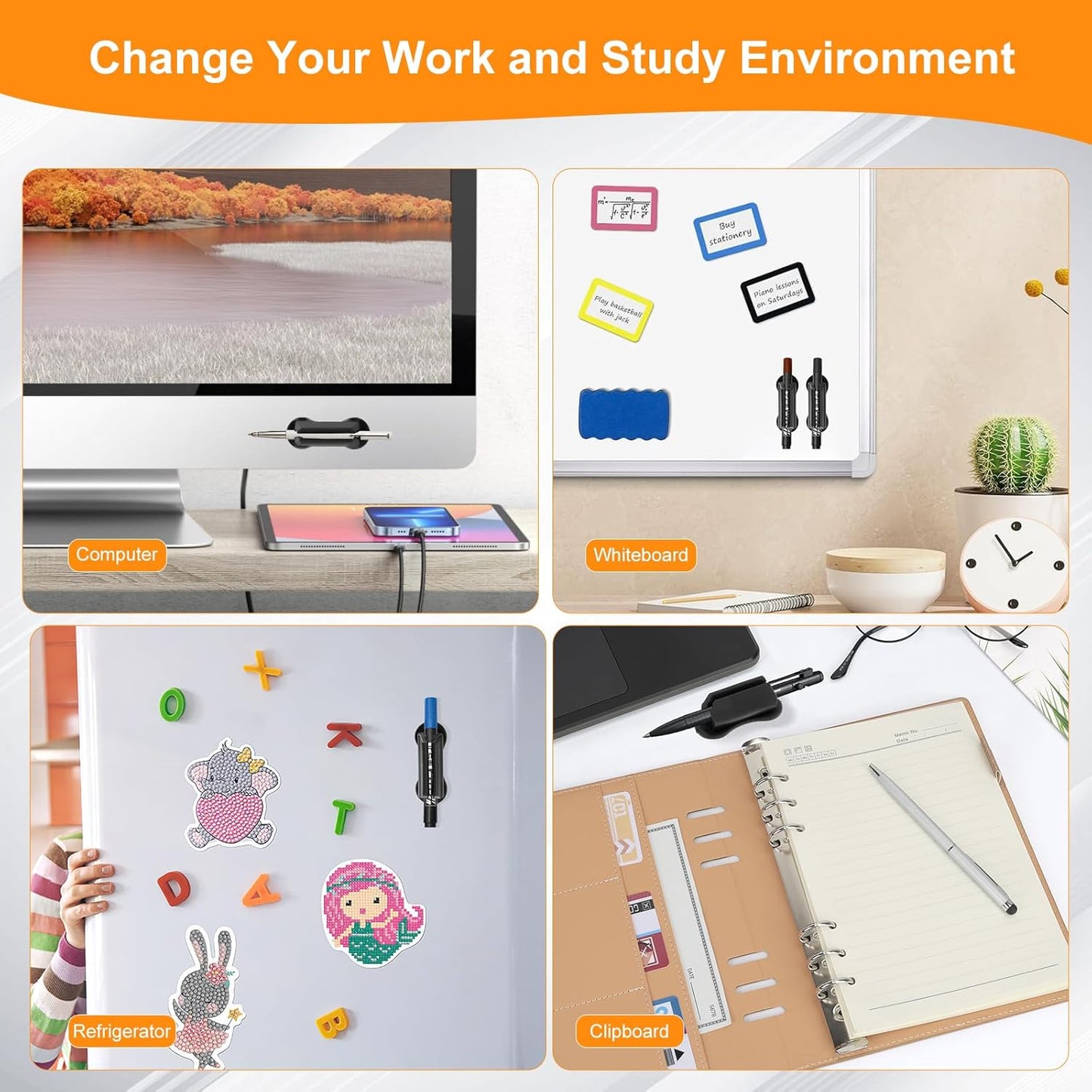 Adhesive Pencil Holder for Desk, 5PCS Upgraded Adhesive Pen Holder for Clipboard, Wall, Marker Holders, Teacher Supplies for Classroom kids Desk Accessories