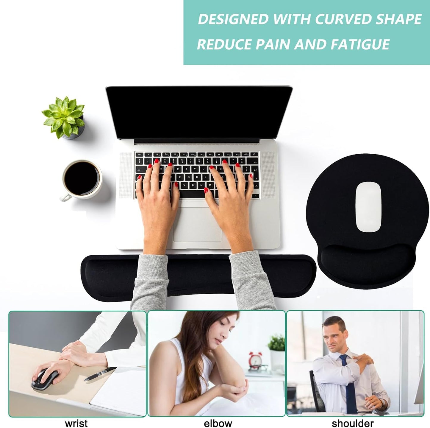 Keyboard Wrist Rest Pad Mouse Pad with Wrist Support Set of 3, Mousepad with Non-Slip Rubber Base, Ergonomic Memory Foam Mouse Wrist Cushion Support for Home Office Laptop Computer Gaming, Forest