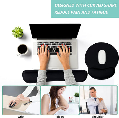 Keyboard Wrist Rest Pad Mouse Pad with Wrist Support Set of 3, Mousepad with Non-Slip Rubber Base, Ergonomic Memory Foam Mouse Wrist Cushion Support for Home Office Laptop Computer Gaming, Forest
