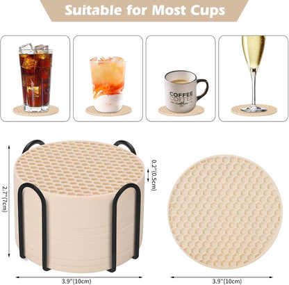 TWTLi Silicone Coasters Set of 8 with Holder,Coasters for Drinks,Beer,Coffee Coasters,Suitable for Kinds Cups,Hot or Cold,Anti-SLI,Non-Stick,Anti-Overflow Tabletop Protection and Decor (8 Pcs, Black)