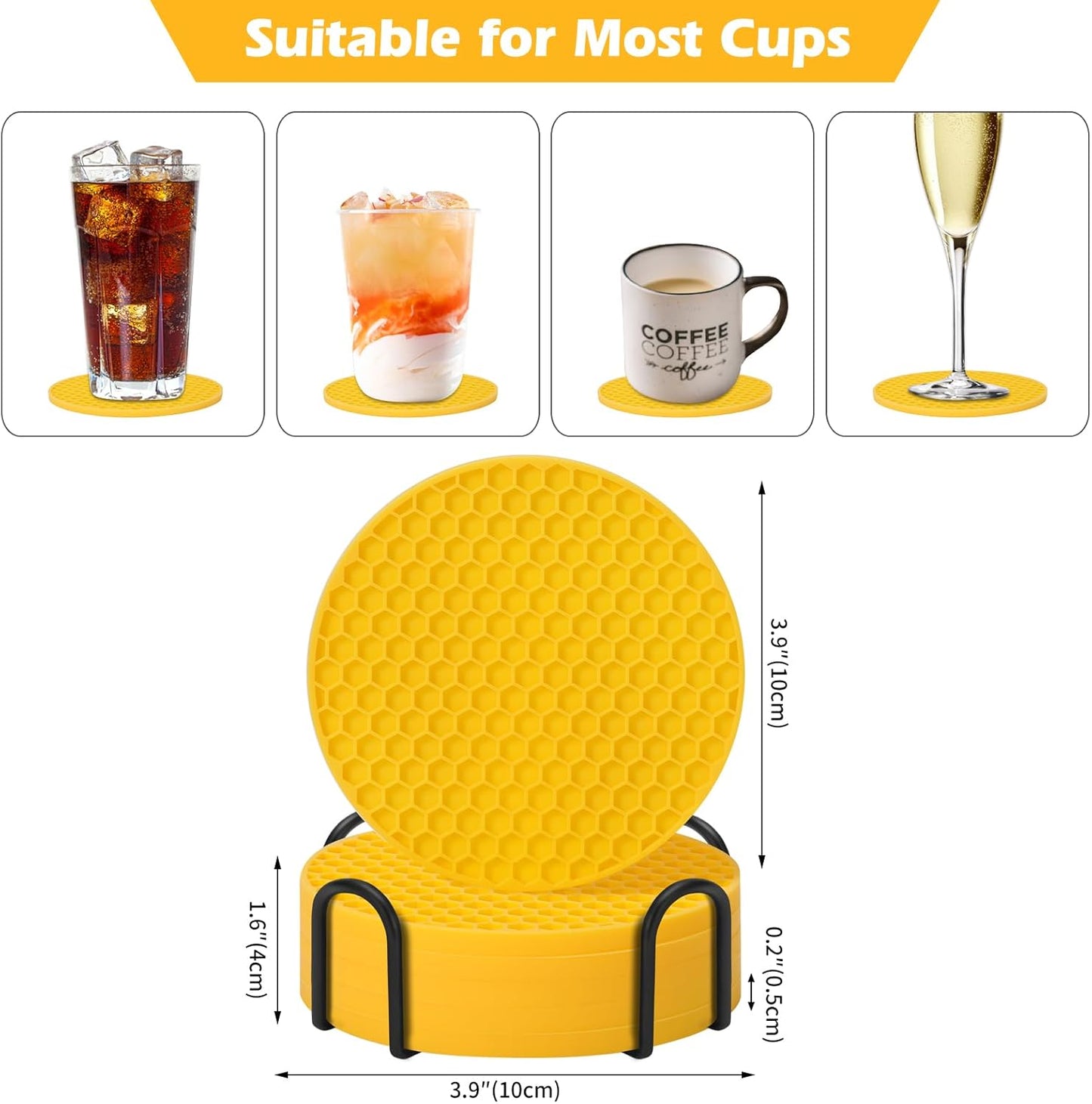 TWTLi Silicone Coasters Set of 8 with Holder,Coasters for Drinks,Beer,Coffee Coasters,Suitable for Kinds Cups,Hot or Cold,Anti-SLI,Non-Stick,Anti-Overflow Tabletop Protection and Decor (8 Pcs, Black)
