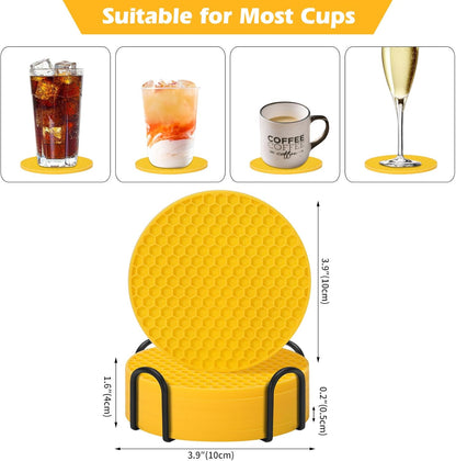 TWTLi Silicone Coasters Set of 8 with Holder,Coasters for Drinks,Beer,Coffee Coasters,Suitable for Kinds Cups,Hot or Cold,Anti-SLI,Non-Stick,Anti-Overflow Tabletop Protection and Decor (8 Pcs, Black)