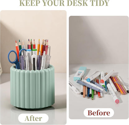 Anyoifax 360° Rotating Pen Holder 7 Slots Desk Organizer Removable Pencil Cup Plastic Art Supplies and Accessories Desktop Storage Box Caddy for Office, School, Home (White)