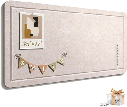 Large Bulletin Board, 35 X 17 Inches Felt Cork Board with 40 Pushpins, Foldable Felt Notice Pin Board Photo Display Board with Self-Adhesive Tape for Office Home School (Oatmeal, 35x17 inch)