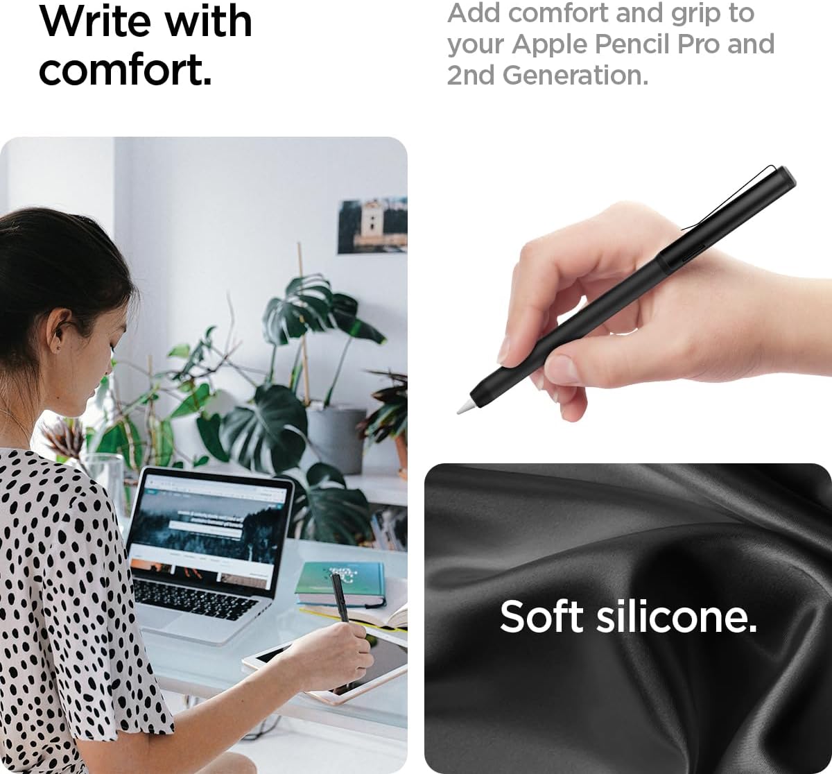 Spigen DA201 Apple Pencil Protective Case for Apple Pencil Pro and Apple Pencil 2nd Generation, Cover Sleeve with Clip and Grip, Compatible with Magnetic Charging and Double Tap - Black