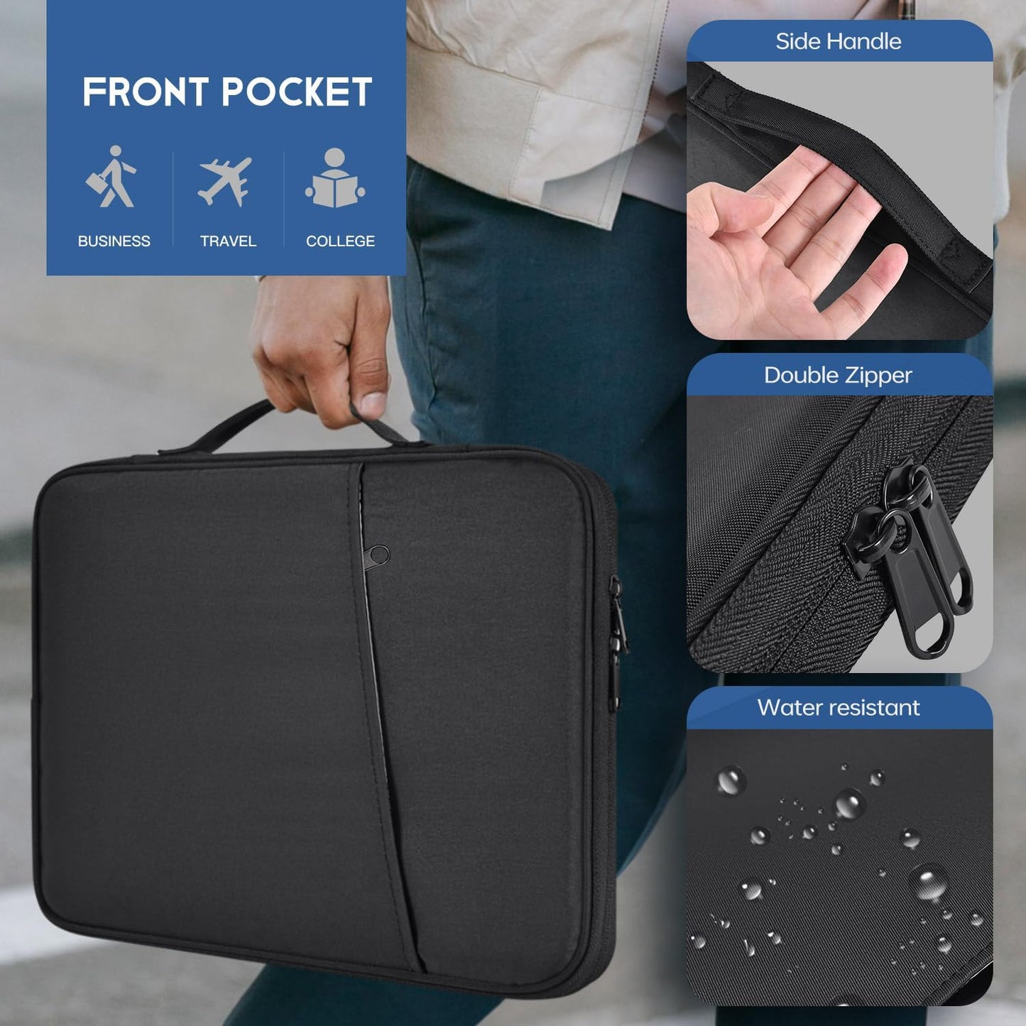 13 inch iPad Pro Case, Padded Travel Carrying Sleeve for iPad Pro 13-in M5 M4 & iPad Air 13-in M2 M3 M4(2026) w/Magic Keyboard, Water-Resistant Shockproof iPad Soft Bag Cover Accessory Pocket -Black