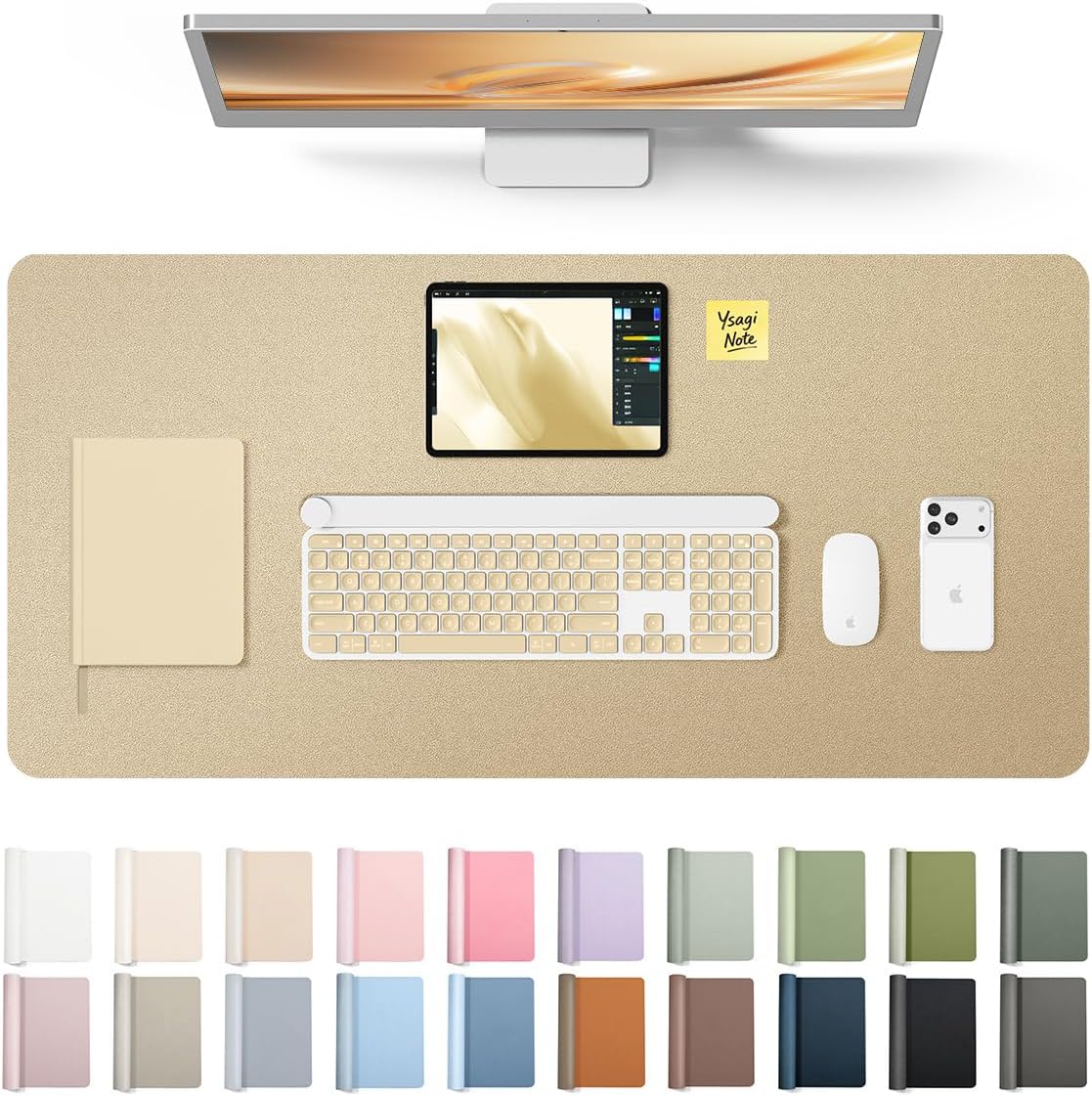 YSAGi Large Extended PU Leather Desk Pad Protector – Non-Slip Waterproof Desk Mat for Office & Home, Easy Clean Mouse Pad & Laptop Writing Blotter 35.4"x17" Black - Colors B
