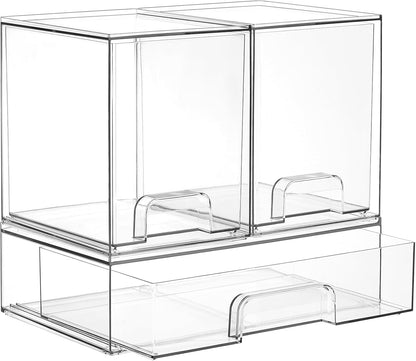 Vtopmart Stackable Storage Drawers Set of 3,Clear Plastic Organizer Bins for Makeup, Cosmetics, Beauty Supplies,Ideal for Vanity, Bathroom,Cabinet,Pantry Organization