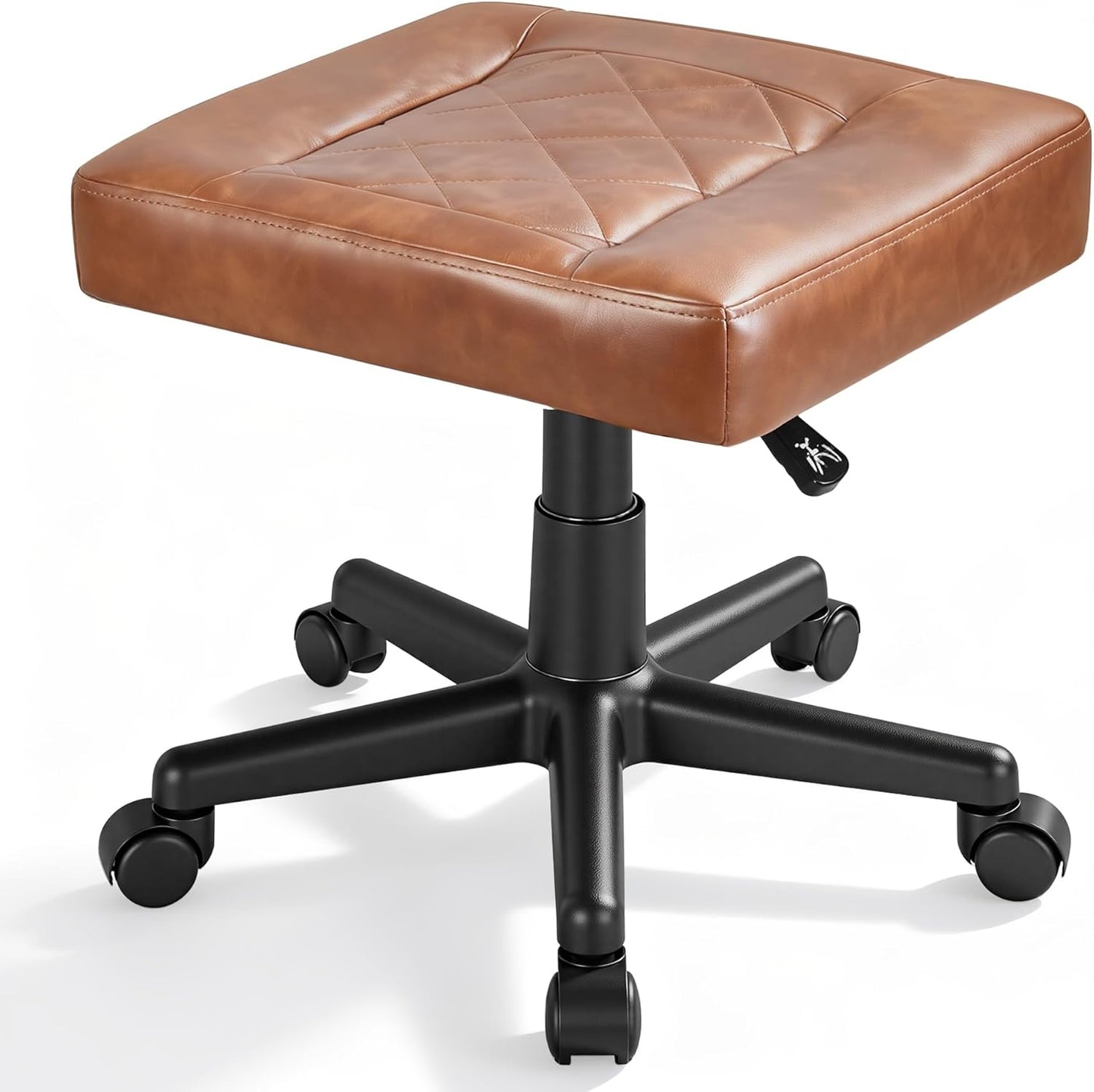VECELO Under Desk Footrest, PU Ergonomic Foot Rest with Wheels, Comfort Padding, Height Adjustable for Relieving Leg Pain, Stiffness, Black