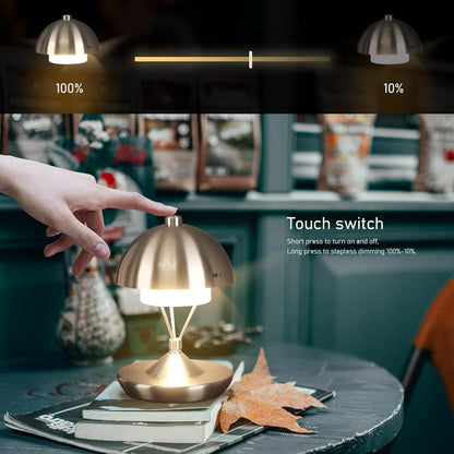 Modern Table Lamp Cordless Portable Desk Lamp, 2700K Stepless Dimming Rechargeable Battery Operated LED Lights for Bedroom, USB-C Charging, Restaurant/Bar/Night Light/Gifts (Antique Brass)
