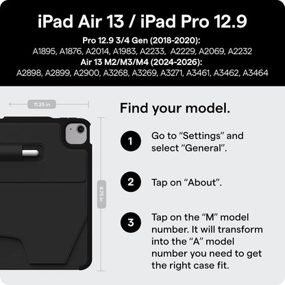 Zugu Case for iPad Air 13 Inch M4 2026, M3 2025 & M2 &/12.9 inch (3rd/4th Gen), Slim Protective Cover with Apple Pencil Charging & Storage, Auto Wake/Sleep, Multiple Viewing Angles (Black)