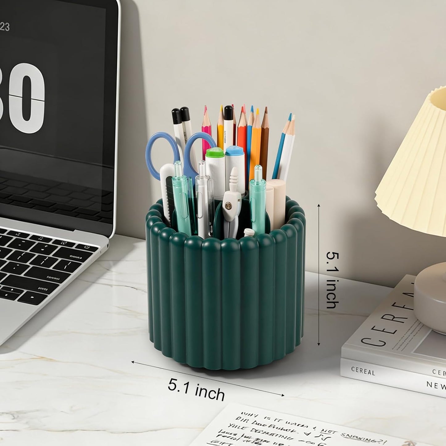 Anyoifax 360° Rotating Pen Holder 7 Slots Desk Organizer Removable Pencil Cup Plastic Art Supplies and Accessories Desktop Storage Box Caddy for Office, School, Home (White)