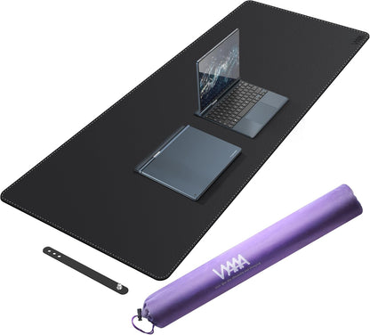 Vyaaa PU Leather & Cork Desk Mat, 39.4"x15.7" Dual Sided Computer Desk mat, Waterproof Large Mouse Pad, Non-Slip Office Desk pad, Office Desk Protector for Work/Gaming/Home (Black)