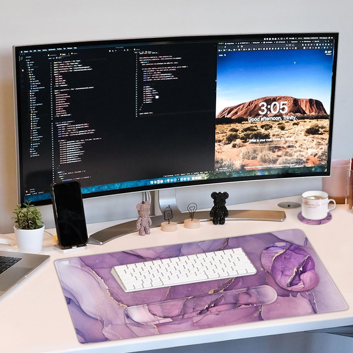 Memory Foam Ergonomic Keyboard Wrist Rest Pad and Mouse Wrist Rest Support Mouse Pad Set for Office Gaming Easy Typing-Pink Fluid