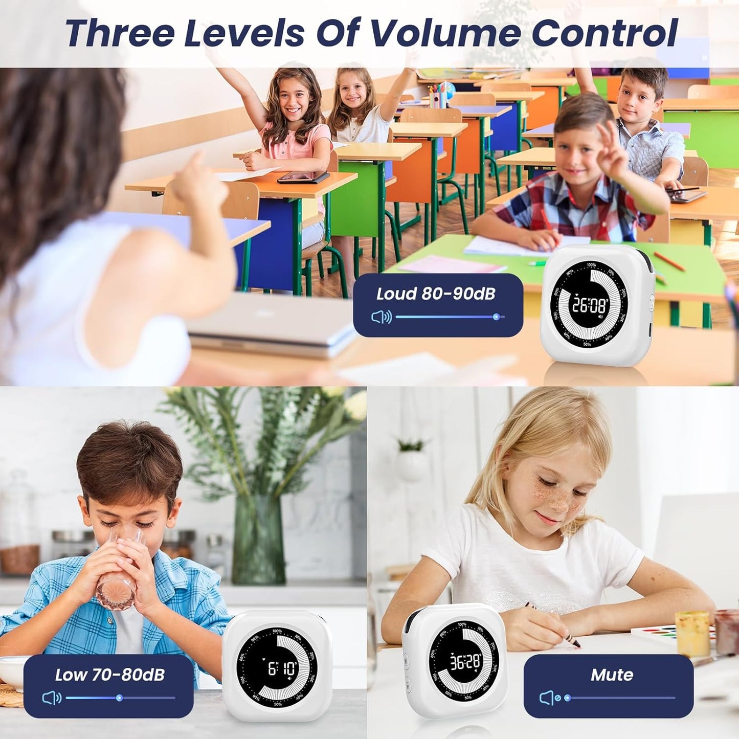 PERSUPER Visual Timer for Kids, 10 Hours Countdown/Up, with Rechargeable, 3 Volume Levels, 3 Brightness Display, and Magnetic, Homeschool Study Tool, Large Digital Timers for Classroom, Kitchen